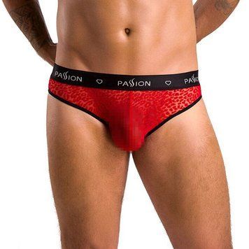 Мужские полупрозрачные трусы Passion 031 SLIP MIKE S/M Red, под леопард SO7565
