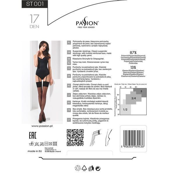 Класичні панчохи під пояс із широкою резинкою Passion ST001 5 nero PS23600
