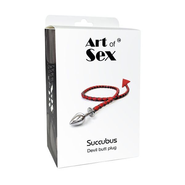 Металева анальна пробка S з диявольським хвостом Art of Sex Succubus, екошкіра, чорний SX0676