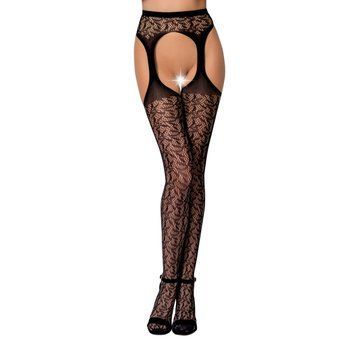 Кружевные колготки-бодистокинги Passion S014 One Size, Black, имитация чулок и пояса с гартерами PSS014B