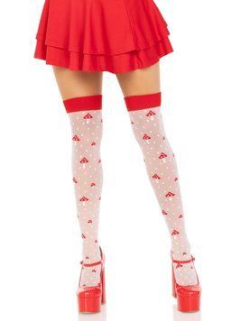 Панчохи Leg Avenue Polka Dot Mushroom Thigh Highs, One Size, біло-червоні, на резинці, малюнок &mdash; гриби SX1044