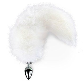 Металева анальна пробка з хвостом із натурального хутра Art of Sex size M White fox SO6184