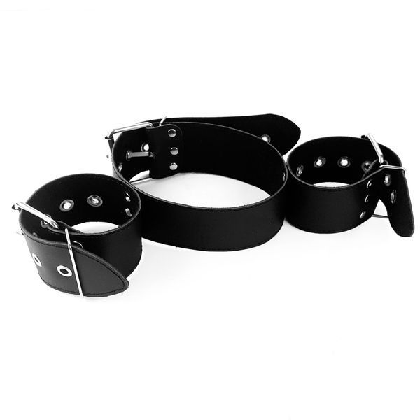 Нашийник з наручниками із натуральної шкіри Art of Sex - Bondage Collar with Handcuffs SO6618