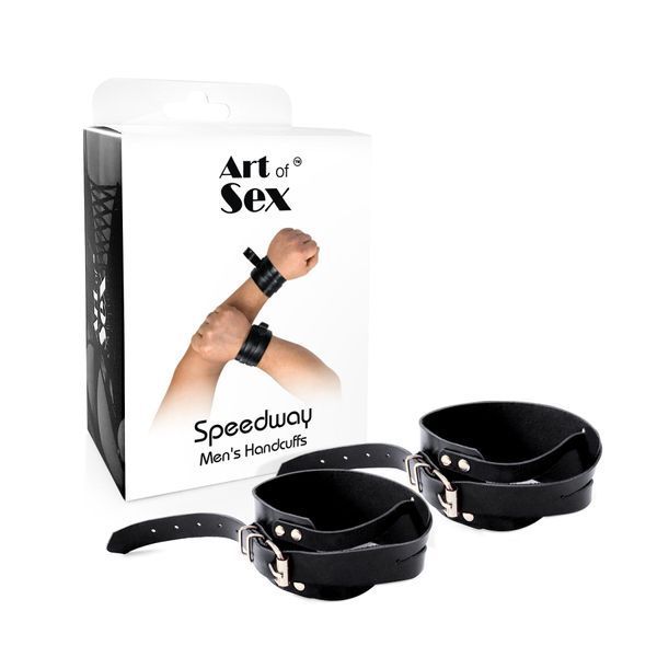 Чоловічі шкіряні наручники Art of Sex - Man Handcuffs Speedway XS-M, колір чорний SX0512