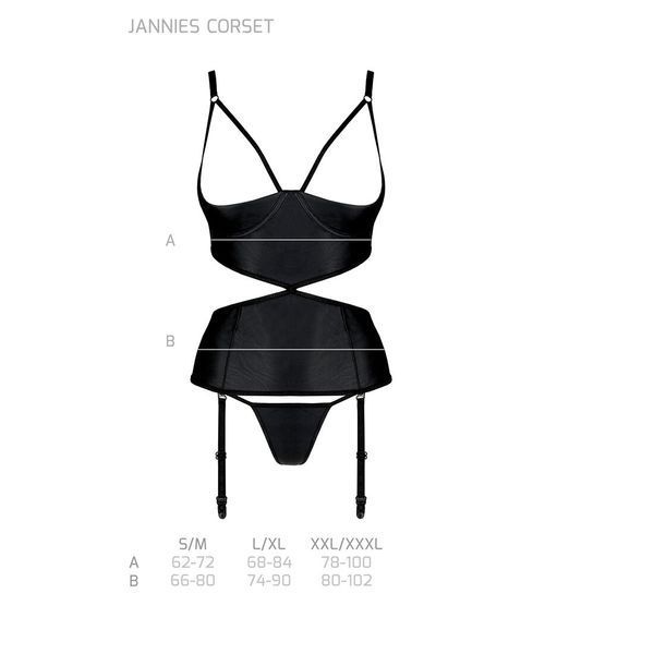 Корсет с открытой грудью Passion JANNIES CORSET XXL/XXXL black, стринги в наборе SO8447