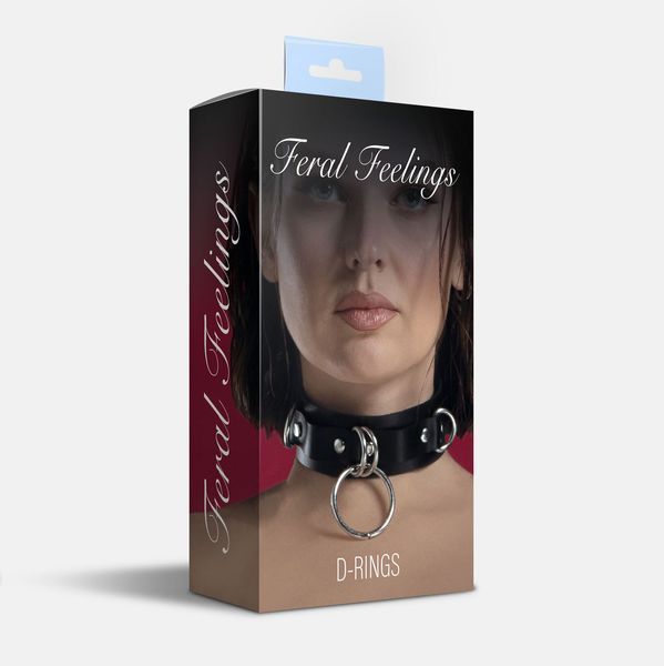 Ошейник для фиксации из натуральной кожи Feral Feelings - D-Rings Black SO9405