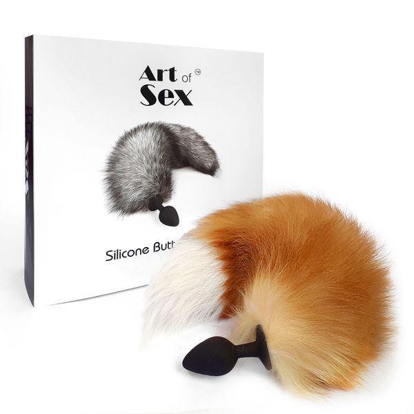 Силіконова анальна пробка M з хвостом із натурального хутра Art of Sex Red Fox SO6188