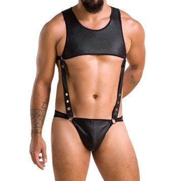 Мужское кожаное боди Passion 056 ADAM XXL/XXXL Black, заклепки SO7632
