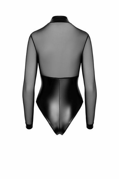Боді Noir Handmade F321 Edge, M, низ під латекс, верх сітка, блискавка на все тіло, декор кільця SX0358