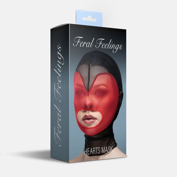 Маска серце сітка з відкритим ротом Feral Feelings - Hearts Mask Black/Red SO9326