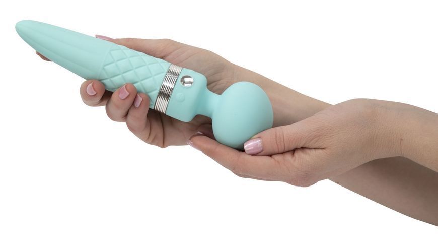 Вибромассажер 2в1 PILLOW TALK - Sultry Teal, классический массажер и вибратор с ротацией, подогрев SO2718