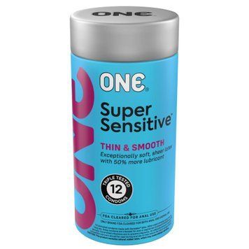 Презервативи ONE Super Sensitive, 12 шт, гладенькі, з додатковою змазкою, паковання-тубус SX0789