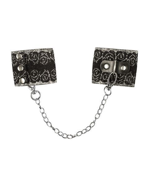 (SALE) Широкие наручники с блестками и цепью Obsessive A747 cuffs, черно-серебряные SO7192