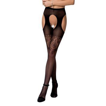 Колготки-бодистокинги с открытым доступом Passion S017 One Size, Black, имитация чулок и пояса PSS017B