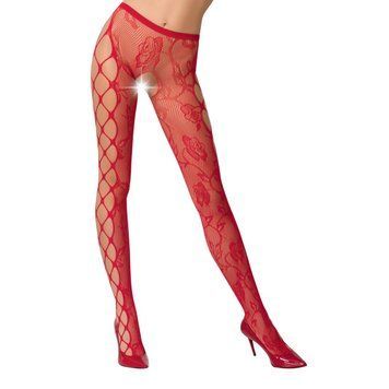 Эротические колготки-бодистокинг Passion S008 red, ажурные колготки с вырезом и лампасами-сеткой PSS008R