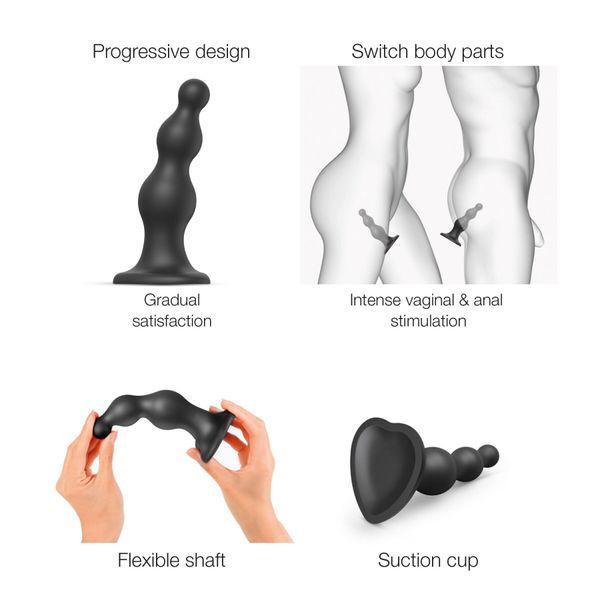 Насадка для страпона Strap-On-Me Dildo Plug Beads Black S SO8982