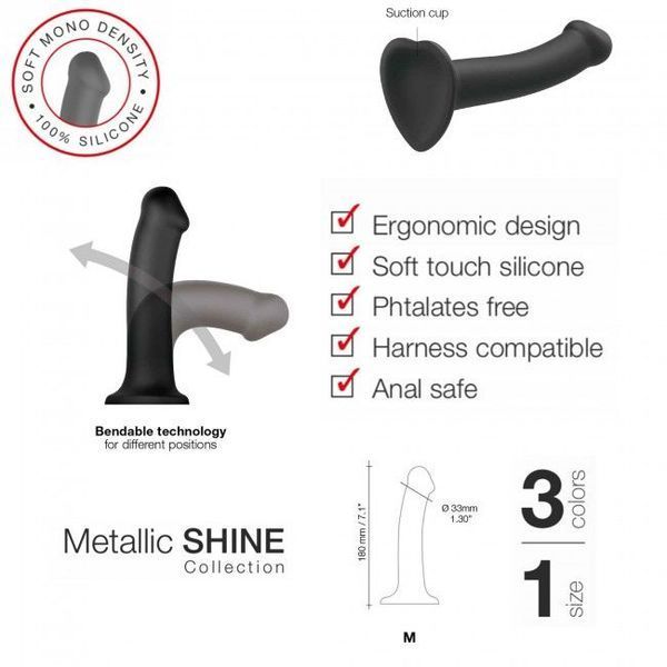 Насадка для страпону Strap-On-Me Mono Density Dildo M Blue, діам. 3,3 см, одношаровий силікон, гнучк SO3569