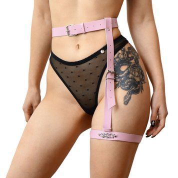 Гартер на ногу Art of Sex - Naomi з написом SEXY, натуральна шкіра, розмір XS-2XL, колір рожевий SO7511