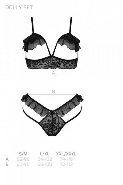 Эротический комплект Passion DOLLY SET, S/M, black, с открытыми чашками SO9705