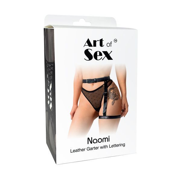 Гартер на ногу Art of Sex - Naomi з написом SEXY, натуральна шкіра, розмір XS-2XL, колір рожевий SO7511