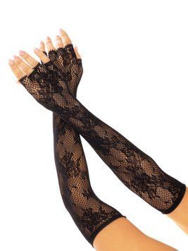 Митенки Leg Avenue Lace Opera Length Fingerless Gloves, черные, ажурные, длина выше локтя SX1057