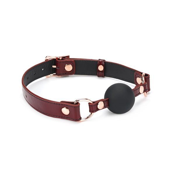 Силіконовий кляп Liebe Seele Wine Red Ball Gag, діаметр кульки 4,3 см, ремінь із натуральної шкіри SO9450