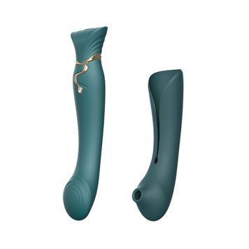 Смартвібратор 3в1 Zalo &mdash; Queen Set Jewel Green, пульсівна перлина та вакуум, кристал Swarovski SO6663