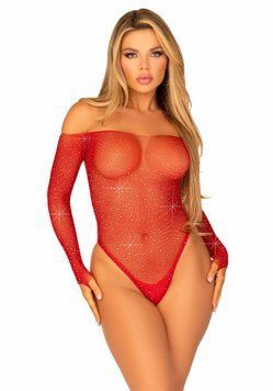 Сітчасте боді зі стразами Leg Avenue Crystalized fishnet bodysuit Red One Size SO9138