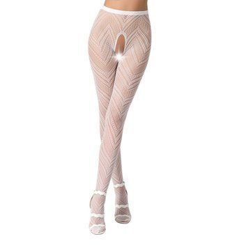 Эротические колготки-бодистокинг Passion S010 white, с доступом, геометрический рисунок PSS010W