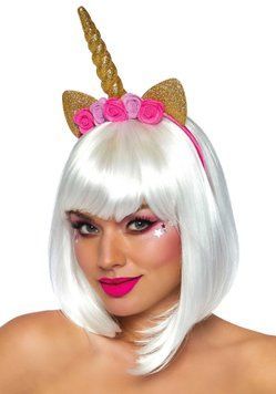 Золотий ріг єдинорога Leg Avenue Golden unicorn flower headband, прикрашений квітами SO7956