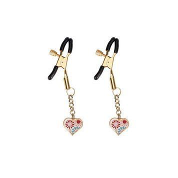 Затискачі для сосків з підвіскою Liebe Seele Nipple Clamps Gold Heart-shaped Flowers on White SX1688