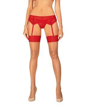 Чулки Obsessive Ingridia stockings M/L, бежевые с красной резинкой SO9041