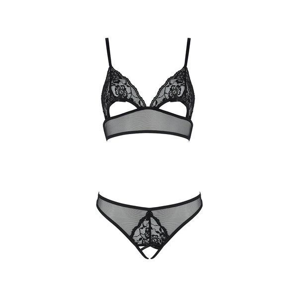 Комплект из браллета с ажурным лифом и открытыми трусиками Passion CHRISTA SET Open Bra L/XL black SO5759