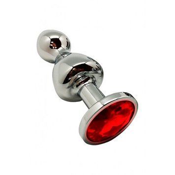 Металева анальна пробка Wooomy Lollypop Double Ball Metal Plug Red L діаметр 3,5 см, довжина 10,5 см SO7420