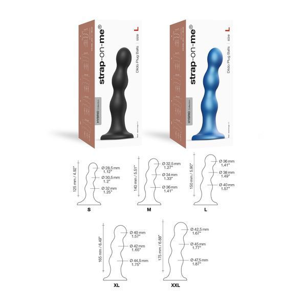 Насадка для страпона Strap-On-Me Dildo Plug Balls Blue Metallic S SO8992