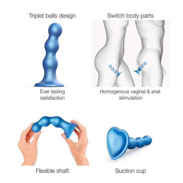 Насадка для страпона Strap-On-Me Dildo Plug Balls Blue Metallic L SO8995