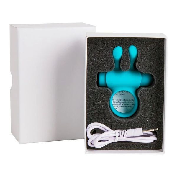 Ерекційне віброкільце S Pleasures Premium Rabbit Ring бірюзове, зі знімною віброкулею та вушками SX4582