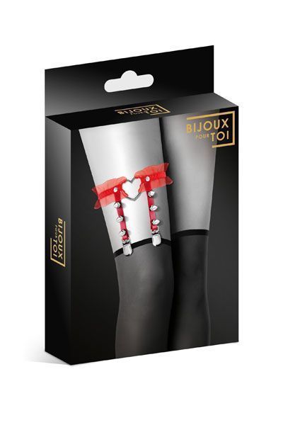 Гартер на ногу Bijoux Pour Toi - WITH HEART AND SPIKES Red, сексуальна підв'язка з сердечком SO2224