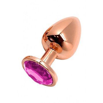 Металева анальна пробка Wooomy Tralalo Rose Gold Metal Plug Magenta L, діаметр 4 см, довжина 9 см SO7425