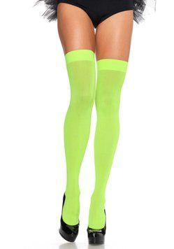 Щільні неонові панчохи Leg Avenue Nylon Thigh Highs Neon Green, one size SO7984