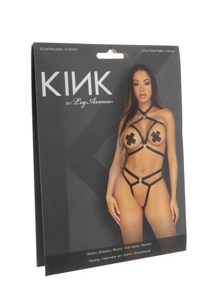 Стрепи-портупея з чокером Leg Avenue Satin elastic harness teddy, One size, Black SO8559