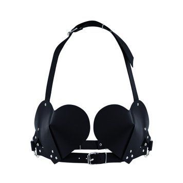 Лиф Сердце из натуральной кожи Feral Feelings - Hearts Bra Black SO9414