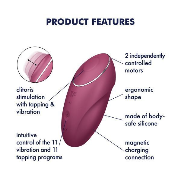Вибростимулятор-пульсатор Satisfyer Tap & Climax 1 Red, эффект постукивания пальцем, 2 мотора SX0566