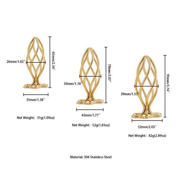 Металева анальна пробка LOCKINK SEVANDA Hollow Spiral Golden, L, золотиста, діаметр 3,9 см SX0884