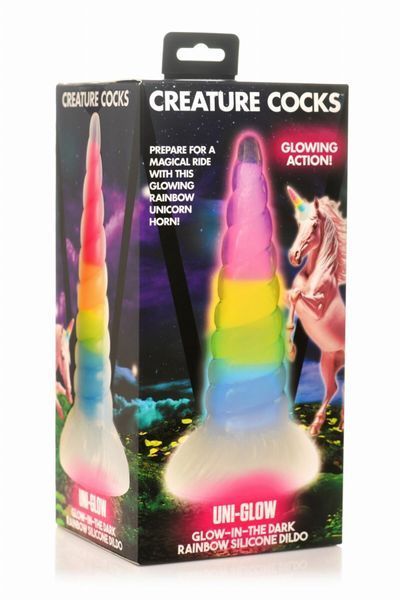 Фентезійний фалоімітатор Creature Cocks Luminescent Rainbow Silicone Dildo, світиться в темряві, 19,6 см SX2222