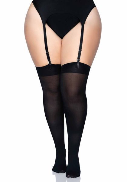 Щільні непрозорі панчохи Leg Avenue Nylon Thigh Highs Black, plus size SO7917