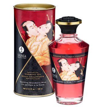 Разогревающее масло Shunga Aphrodisiac Warming Oil - Sparkling Strawberry Wine (100 мл) без сахара SO2497
