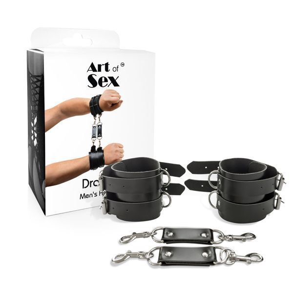 Наручники мужские Art of Sex - Handcuffs Dragons man из экокожи, цвет черный SO9975