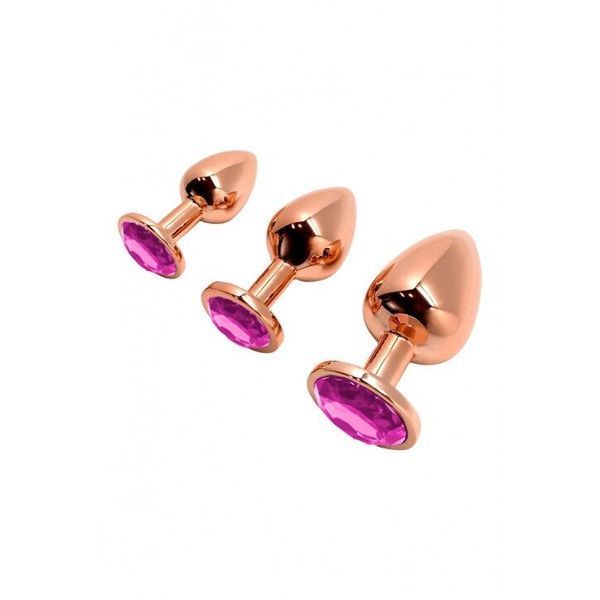 Металева анальна пробка Wooomy Tralalo Rose Gold Metal Plug Magenta S, діаметр 2,8 см, довжина 7 см SO7429