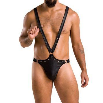 Мужское боди с люверсами Passion 028 HARRY S/M Black, экокожа, на лямках SO7556